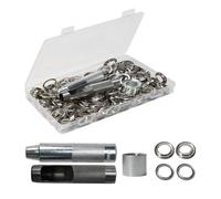 FOGAWA 100 Jeux de Kit d'Outils pour Oeillets 18mm argent Kit de Grommets Eyelets Outils Rondelles d'Oeillets en cuivre Trousse à œillets Eyelets Outils pour Toile, Bâche, Cuir, Tente, Auvent