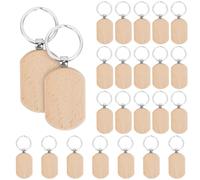 FOGAWA 24 Pièces Clés en Bois Porte Clés Vierges Naturelles pour Bricolage Artisanat Décoration DIY (Ovale)