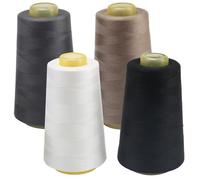 FOGAWA 4 rouleaux Fil à coudre 40S/2, 3000 yards Bobines de Fils à Coudre en Polyester, fil surjeteuse pour Machine à Coudre pour la couture, le Patchwork(noir + blanc + kaki 3314 + gris 3107)