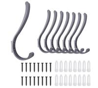 FOGAWA 8 x Crochets Muraux Robustes, Porte Manteau Mural en Aluminium, Crochet Double à Visser pour serviettes,vêtements,sac à dos, Patere Murale pour Salle de Bain,Entrée,Cuisine,Armoire,Porte (Gris)