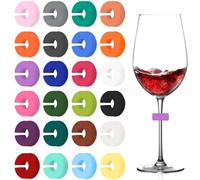 Fogbush 24 Pièces Marque Verre Silicone Marqueurs de Verres à Vin et Champagne Réutilisables Identificateur de Verre Coloré pour Fête Mariage Anniversaire et Apéro Accessoire Vin Idéal (Multicolore)