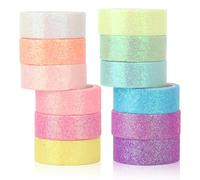 Fogbush Lot de 12 rouleaux de ruban Washi Tape, Fashion Tape, accessoires de scrapbooking, paillettes, papier parchemin multicolore, accessoires Bullet Journal, ruban adhésif coloré (12 couleurs)