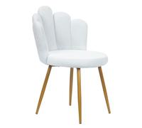 Fogcroll Chaise Coiffeuse en Velours - Fauteuil de Salon avec Pieds Métal Doré et Dossier en Pétal, Fauteuil Coquillage Rembourrée, Fauteuil Coiffeuse pour Chambre, Salon, Salle à Manger (Blanche)