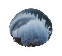 Foggy Lake by Mount Rainier Bonnet de douche réutilisable et imperméable pour homme et femme Bande élastique Double couche Lavable Pour toutes les coiffures Facile à transporter