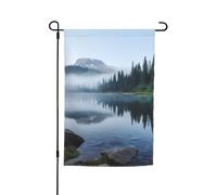 Foggy Lake by Mount Rainier Drapeaux de jardin pour extérieur 30,5 x 45,7 cm, drapeau de jardin saisonnier double face avec œillets, drapeau d'extérieur pour décoration de maison, toile de fond pour