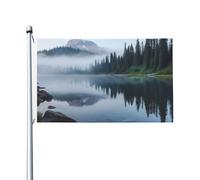 Foggy Lake by Mount Rainier Drapeaux pour extérieur 0,9 x 1,5 m, drapeau de jardin saisonnier double face avec œillets, drapeau d'extérieur pour décoration de maison, toile de fond pour photo