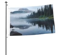 Foggy Lake by Mount Rainier Drapeaux pour extérieur 6,1 x 91,4 cm, drapeau de jardin saisonnier double face avec œillets, drapeau d'extérieur pour décoration de maison, toile de fond pour photo