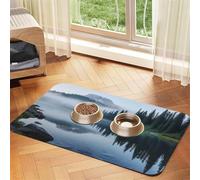 Foggy Lake by Mount Rainier Tapis d'alimentation pour animal domestique - 30 x 45 cm - Tapis absorbant pour gamelle d'eau et de nourriture - En cuir synthétique - Imperméable - Séchage rapide - Ne