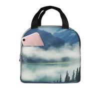 Foggy Mountains Landscape Sac à déjeuner isotherme portable avec doublure en feuille d'aluminium, grand refroidisseur thermique en tissu Oxford