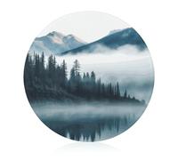 Foggy Mountains Planche à découper ronde en verre trempé pour cuisine, cuisine, pizza, viande, fruits (20 cm)