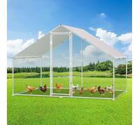 Fogmiea Poulailler d'extérieur en acier galvanisé, toit pointu avec serrure et tissu PE imperméable, pour poules, petits animaux et plantes, 3 x 2 x 2 m