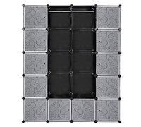 Fogmiea Système d'étagères - Armoire cube avec 20 cubes - Penderie en plastique avec portes - Noir - Rangement pour vêtements, chaussures et livres