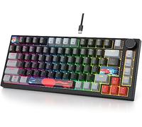 Fogruaden Clavier de jeu mécanique filaire à 75 % - Support de joint TKL remplaçable à chaud à 75 %, interrupteur rouge, rétroéclairage RVB, 82 touches, compact NKRO avec bouton (foncé)