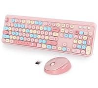 Fogruaden Clavier de machine à écrire rétro sans fil, 2,4 GHz, taille complète, mignon clavier avec pavé numérique, rose coloré avec touches rondes rétro pour ordinateur portable Windows PC
