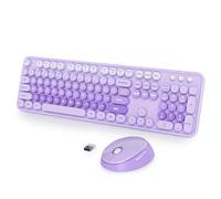 Fogruaden Clavier et souris de machine à écrire rétro violet sans fil, 2,4 GHz, clavier d'ordinateur coloré avec pavé numérique et souris mignonne pour ordinateur de bureau Windows PC ordinateur
