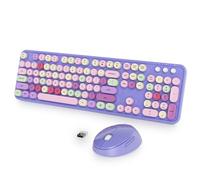 Fogruaden Clavier et souris sans fil, clavier rétro pour machine à écrire, 2,4 GHz, 104 touches, clavier mignon avec pavé numérique, clavier coloré violet avec touches rondes pour ordinateur portable