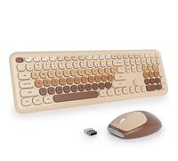 Fogruaden Clavier et souris sans fil marron silencieux, 2,4 GHz, style machine à écrire, combinaison de clavier et souris colorés, design fin, frappe à faible bruit pour la maison, le bureau, les PC