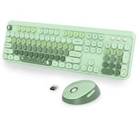 Fogruaden Clavier et souris sans fil verts, clavier rétro pour machine à écrire, 2,4 GHz, 104 touches, clavier mignon avec pavé numérique, clavier coloré dégradé avec touches rondes pour PC Windows et