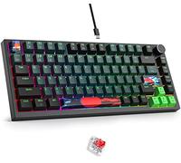 Fogruaden Clavier mécanique filaire 75 % remplaçable à chaud, interrupteur rouge, rétroéclairage RVB, clavier mécanique TKL 82 touches, clavier de jeu compact NKRO, bouton de contrôle du volume (onde