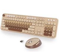 Fogruaden Ensemble clavier et souris sans fil rétro pour machine à écrire avec pavé numérique et souris mignonne, clavier d'ordinateur coloré dégradé pour ordinateurs de bureau et ordinateurs