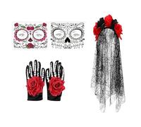Fogukier Accessoires de costume Day of the Dead | Décoration de vêtements | Gants en dentelle pour mascarade - Pour femme et adulte, visage de mariée, Halloween, cosplay, bal masqué, fête, performance