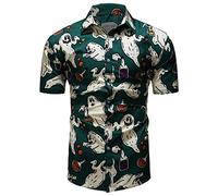 fohemr Homme Halloween Chemise Manches Courtes Slim-fit Casual Shirt Spirit Pattern Fun Fun Shirt Hawaiian Shirt Vert Large