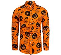 fohemr Hommes Halloween Chemise Manches Longues Slim - fit Casual Shirt Citrouille Bat Spider Web Motif drôle drôle Chemise Violet Orange Small