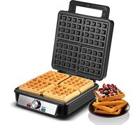 FOHERE 4-plaques gaufrier 1200W, revêtement antiadhésif, régulateur de brunissage, acier inoxydable