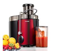 FOHERE 400W Centrifugeuse Extracteur de Jus à 3 Vitesses, Centrifugeuse Fruits et Legumes avec Bec Anti-goutte, Grande Goulotte d'alimentation 65MM, Sans BPA Pichet à Jus et Recette de Jus, Rouge