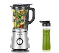 FOHERE Blender, 1100 W de Puissance Max, Mixeur Electrique Bol en verre 1,5L, 600ML Gourde Nomade, 4 Lames en acier Inox, 5 vitesses + Fonction Pulse Mixeur, Smoothie, Utilisation & Nettoyage Facile