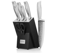 FOHERE Couteau Cuisine, 7 Pièces Set Couteaux Cuisine avec Technologie Affûteur Intégré, Couteaux de Cuisine en Acier Inoxydable, avec Bloc Couteaux en Bois