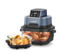 FOHERE Friteuse à air chaud, portable, 4 en 1, pour Bake, Recrisp, Max Crisp, Airfryer, 4 l et 1,5 l, 6 portions, compacte, 2 récipients en verre amovibles et couvercle, bleue