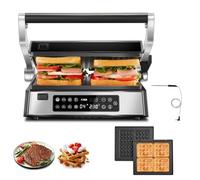 FOHERE Gril de Contact Multifonctionnel 4 en 1, Appareil Paninis & SandwichMaker 2200W avec 4 Plaques Amovibles Antiadhésives et Ouverture à 180º, Temps et Température Personnalisés,Indicateur LED