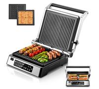 FOHERE Gril Électrique Multifonction 4 en 1 Appareil Panini | Plaques amovibles antiadhésives, sandwichmaker, ouverture 180º, temps température personnalisés, LED 2200W