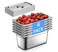 FOHERE Lot de 6 Récipients en Acier Inoxydable 1/3 avec Couvercle, 33 x 18 x 15 cm, Bacs Gastro Professionnels pour Restauration, Buffet, Cuisine Collective, Traiteur et Hôtel