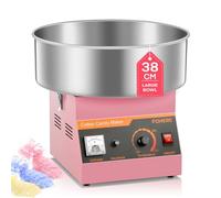 FOHERE Machine à Barbe à Papa Électrique 1000 W, Bol en Acier Inoxydable 38cm, Appareil à Barbe à Papa Commerciale pour Anniversaires, Mariages, Fêtes, Carnavals, pour Faire des Bonbons, Rose