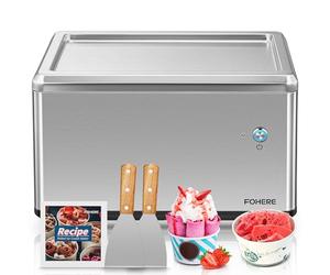 FOHERE Machine à Glace Roulée avec 2 Grattoirs, Ice Roll Plaqueen, Rouleau de Crème Glacée Douce en Seulement 3 Minutes, Fonctionnement à une Touche, Pour Ménage, Café et Desserts