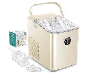FOHERE Machine à Glaçons, 14kg en 24h, 8 Glaçons en 8 Minutes, avec 2 Tailles de Glaçons, Autonettoyante, Ice Maker sur Comptoir avec Poignée, pour la Maison/Cuisine/Camping/Bar (Beige)
