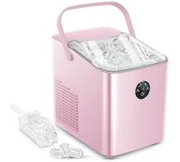 FOHERE Machine à Glaçons, 14kg en 24h, Glaçons en 5 Minutes, avec 2 Tailles de Glaçons, Autonettoyante, Ice Maker sur Comptoir avec Poignée, pour la Maison/Cuisine/Camping/Bar (Rose)