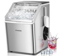 FOHERE Machine à Glaçons en Acier Inoxydable, 24kg/24h, 24 Glaçons en 10-15 Min, Réservoir 3,2L avec Minuterie, Auto-Nettoyage & Dégivrage, Double Alimentation en Eau, 35dB, Bar & Gastronomie
