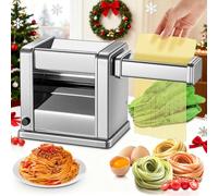 FOHERE Machine à Pâte Électrique Laminoir à Pâte Acier Inoxydable avec 2 Lames de 1.5 mm Rondes et 6.6 mm Plates, 7 Réglages 'Épaisseur pour Spaghettis/Fettuccine/Boulettes/Ravioli, Argent