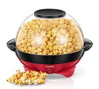 FOHERE Machine a Pop Corn, 5,5 L Machine à Pop Corn, Plateau Amovible, Revêtement Antiadhésif, Silencieux et Rapide, Couvercle Transparent Pouvant être Utilisé Comme Récipient (Rouge)