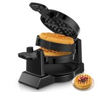 FOHERE Moule à gaufres 1400W Double moule à gaufres belges Rotation à 180°, 8 gaufres en 3 min., plaques antiadhésives, protection anti-brûlure, bac de récupération amovible Facile à nettoyer, Waffle