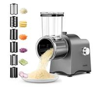 FOHERE Râpeuse Légume Électrique 250W, Râpe Carotte Électrique | 6-en-1 avec Moteur DC, Coupe Légumes Électrique et Râpeur Légume Électrique pour Fromage en Bloc, Légumes, Fruits et Noix