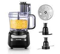 FOHERE Robot de Cuisine 2,1 L, Double Goulotte d'Alimentation 2-en-1 Sans Prédécoupe, 2 Vitesses + Pulse, Lames en Acier Inoxydable, pour Hacher, Râper, Émincer, Mixer & Pétrir la Pâte