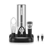 FOHERE Tire Bouchon Électrique Rechargeable, Ouvre Bouteille Electrique avec Socle Chargeur, Coupe-Capsule, Aérateur de Vin, Bouchon en silicone sous vide, Câble USB