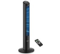 FOHERE Tour de ventilateur très silencieuse avec télécommande pour la maison, ventilateur sur pied à moteur DC oscillant de 102cm, 7.6m/s, 12 vitesses, 4 modes et minuterie de 12 heures, Noir
