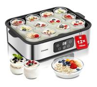 FOHERE Yaourtière 12 pots 180 ml, 25W Machine à Yaourt Maison, Programmable, Ecran LCD, Corps en Acier Inoxydable