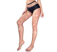 Fohevers Collants résille scintillants pour femme - Bas résille à paillettes et strass, Noir , Taille unique