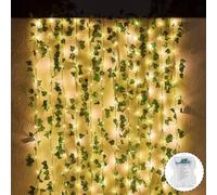 Fohil Guirlande lumineuse à Piles 100 LED 10M Lierre Artificiel Guirlande Lumineuse, LED Lumineuse Étanche 8 Modes Décoration pour Chambre, Balcon, Jardin, Noël, Mariage, Intérieur, Exterieur, Fête